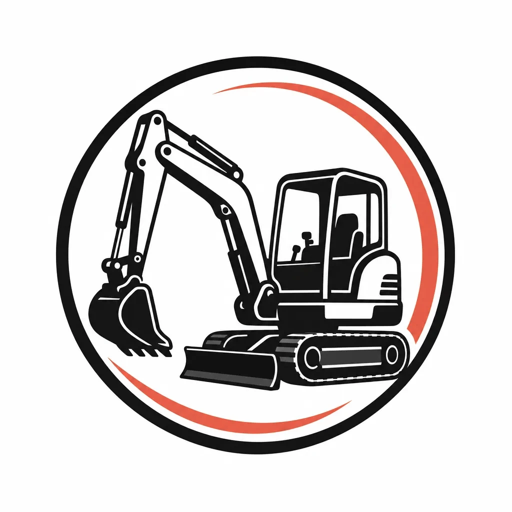 Acme Excavation logo: mini excavator emblem in a black and green circle