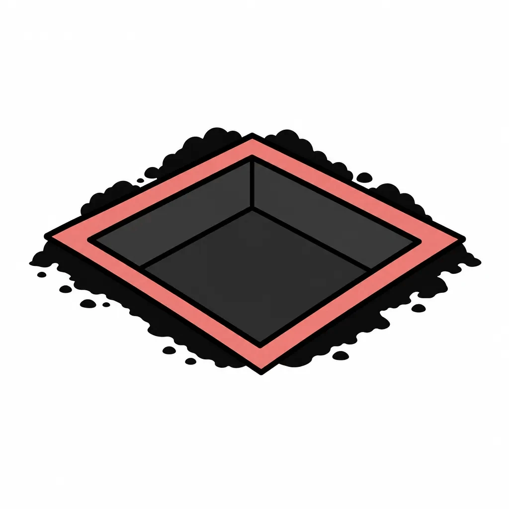 Icon of a square excavated foundation pit in dark soil