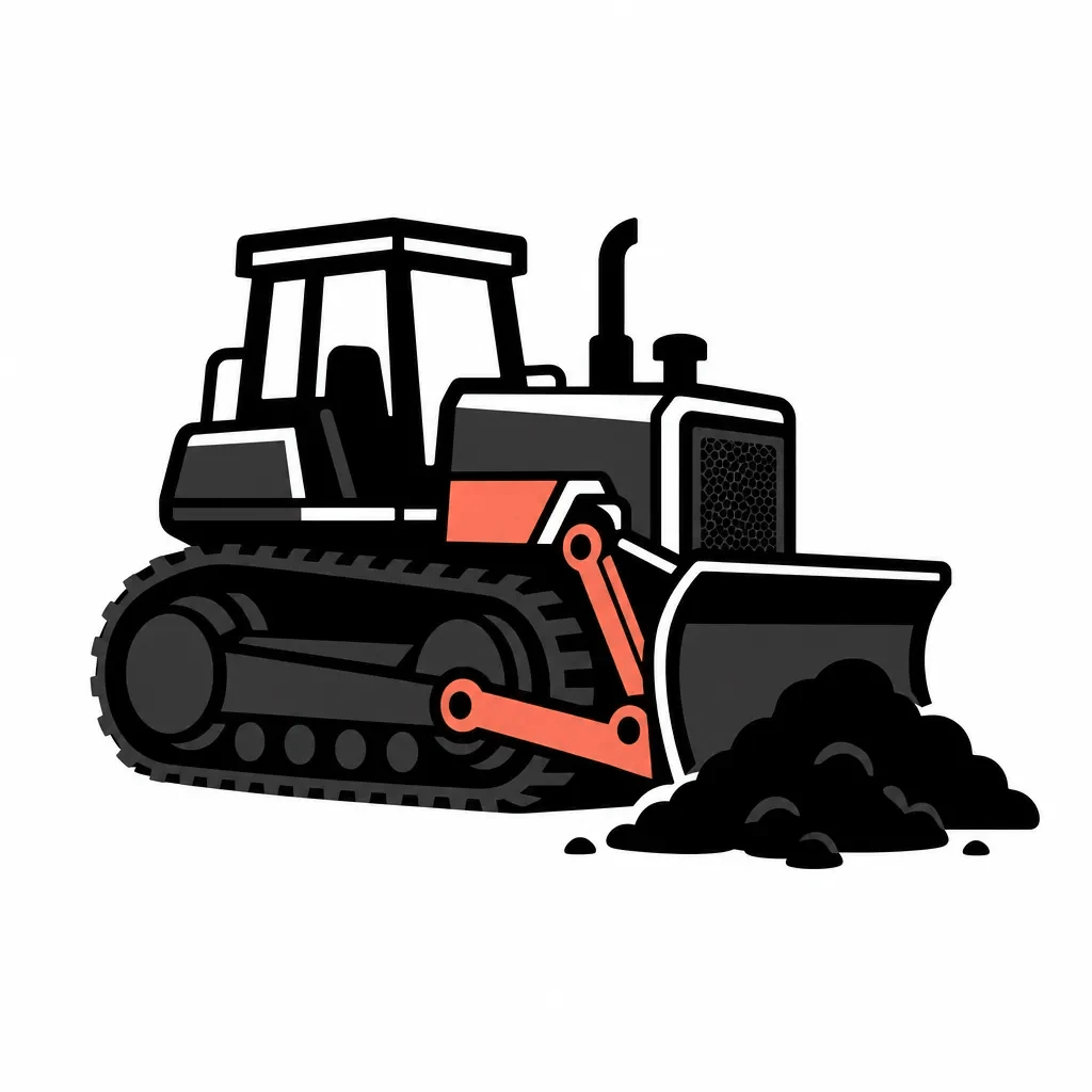 Icon of a bulldozer pushing a pile of soil for land clearing and demolition
